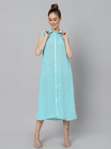 Sea & Mast - Relaxed Fit Solid Georgette Gown, Collared Button Closure Calf Length, Light Blue, Plus Size