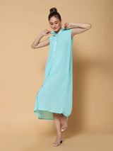 Sea & Mast - Relaxed Fit Solid Georgette Gown, Collared Button Closure Calf Length, Light Blue, Plus Size