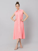 Sea & Mast - Relaxed Fit Solid Georgette Gown, Collared Button Closure Calf Length, Light Pink, Plus Size