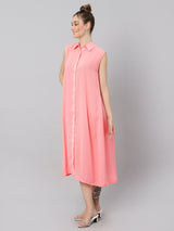 Sea & Mast - Relaxed Fit Solid Georgette Gown, Collared Button Closure Calf Length, Light Pink, Plus Size