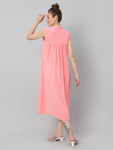 Sea & Mast - Relaxed Fit Solid Georgette Gown, Collared Button Closure Calf Length, Light Pink, Custom