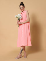 Sea & Mast - Relaxed Fit Solid Georgette Gown, Collared Button Closure Calf Length, Light Pink, Plus Size