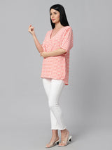 Sea & Mast - Regular Fit  Checkered Poly Blend Tunic Short Kurti, V-Neck Waist Length, Light Pink, Custom