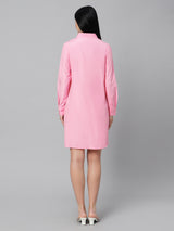 Sea & Mast - Regular Fit Solid Cotton Blend Shirt Kurti, Collared Button Closure Knee Length, Light Pink