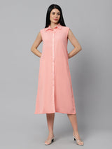 Sea & Mast - Relaxed Fit Solid Georgette Gown, Collared Button Closure Calf Length, Peach, Plus Size