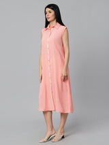 Sea & Mast - Relaxed Fit Solid Georgette Gown, Collared Button Closure Calf Length, Peach, Plus Size