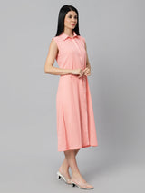 Sea & Mast - Relaxed Fit Solid Georgette Gown, Collared Button Closure Calf Length, Peach, Custom