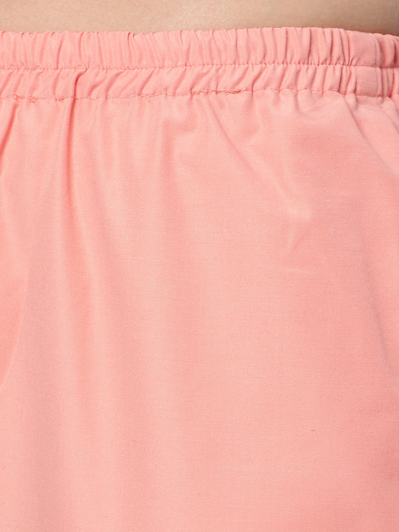 Sea & Mast - Regular Fit Solid Cotton Blend Shirt Kurti Set, Collared Button Closure Knee Length, Light Orange